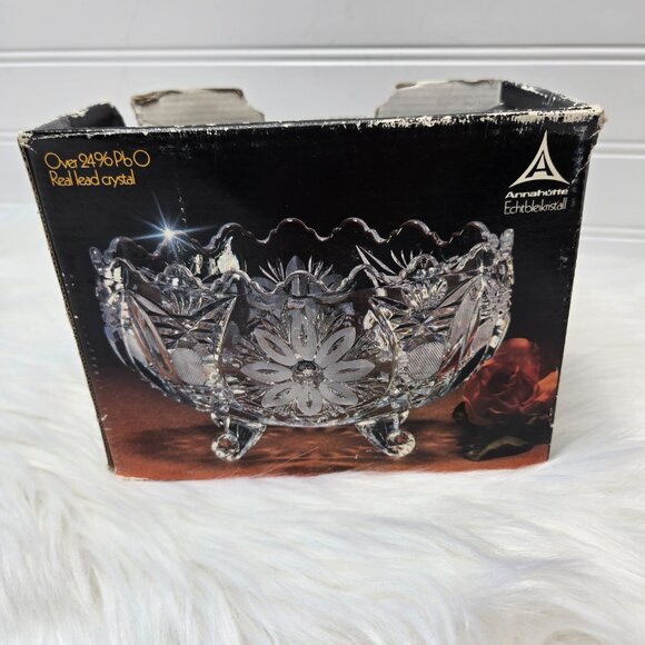 Vtg Anna Hutte Bleikristall 24% Lead Crystal Hand Cut Signed Footed Bowl 5x7x4.5 - Picture 7 of 11